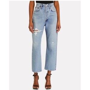 AGOLDE 90s Straight Distressed Jeans Light Wash Organic Cotton Denim Size 25
